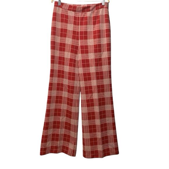 Stockton Pants - Vintage 70s Stockton Red Plaid High Rise Wide Leg Pants Poly Knit 28x29 M